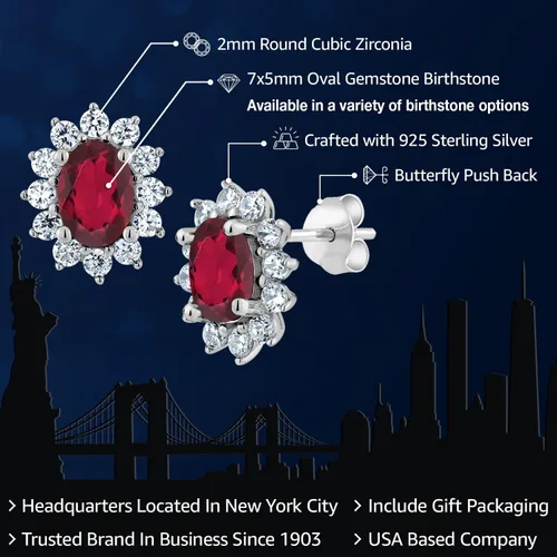 Miniatura 45 de Gem Stone King Aretes ovalados de plata de ley 925 de 0.276 x 0.197 in con piedra natal de la princesa Diana, estilo halo real para mujeres