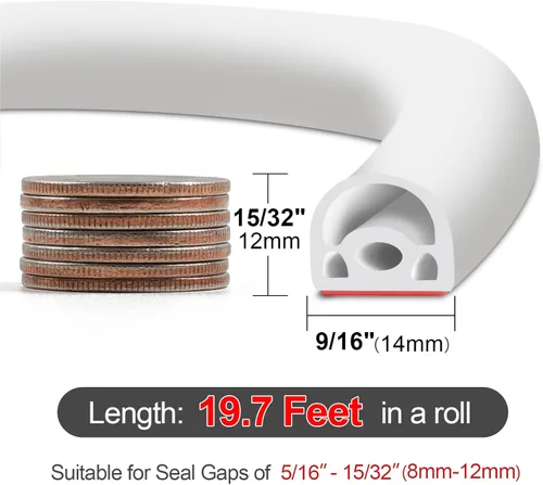 Miniatura 3 de [Nueva actualización] Tira de sellado de puerta de silicona de 19.7 pies para puertas y ventanas, diseño de cámara insonorizada multicapa, Blanco