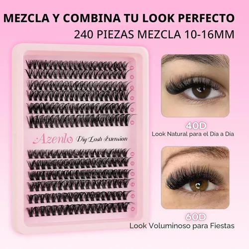 Miniatura 3 de Extensiones de pestañas Azenlo 40D+60D en racimo, 240 unidades, kit de pestañas individuales, 10-16 mm, kit de pestañas en banda delgada