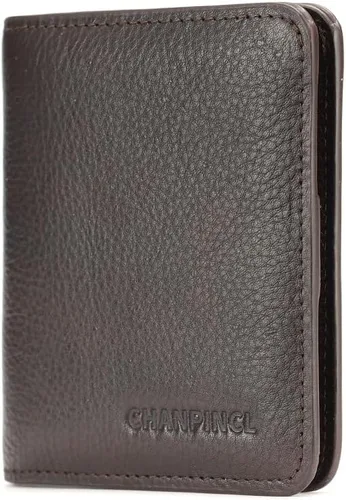 Miniatura 4 de Cartera de cuero con cremallera para hombre, con bloqueo RFID, mini billetera portátil con múltiples ranuras para tarjetas para billetes, Café