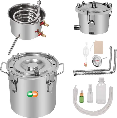 Miniatura 5 de YUEWO Nuevo 3 Ollas DIY 3 Gal 12 Litros de Alcohol Sin Alcohol Etanol Spirits Caldera de Acero Inoxidable Agua Casa Destilador Kit de Fabricación