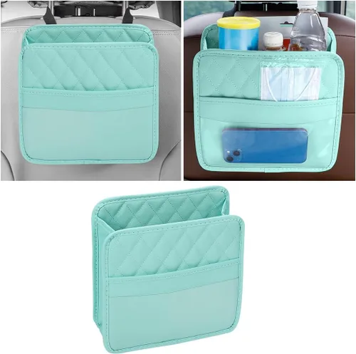 Miniatura 17 de Mandark Organizador de respaldo de asiento de automóvil, cuero PU, bolsillo de almacenamiento colgante para asiento trasero del vehículo, accesorios