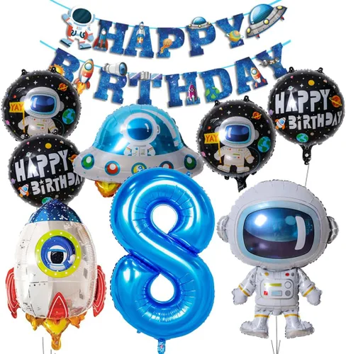 Miniatura 10 de Globos de planeta astronauta del sistema solar, globos de papel de aluminio, globos grandes de Mylar con helio, guirnalda de feliz cumpleaños para 10