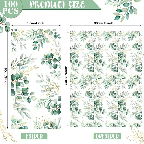 Miniatura 2 de 100 servilletas de eucalipto desechables de 3 capas de papel de hojas de eucalipto verdes para invitados, servilletas de cóctel, papel verde