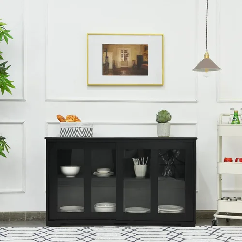 Miniatura 2 de LOKO Armario apilable para bufé, armario de almacenamiento de cocina con puertas corredizas de vidrio templado, pequeño aparador para cocina, Negro