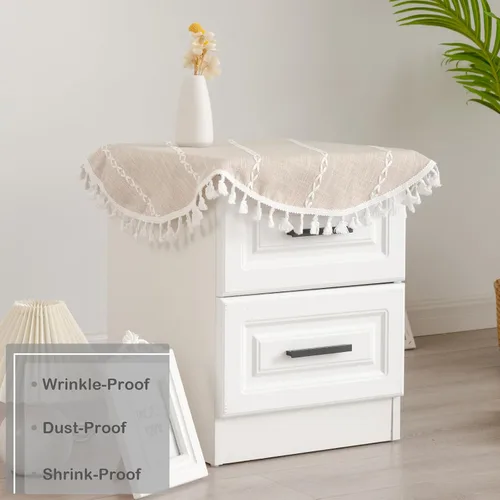 Miniatura 3 de Mantel redondo rústico pequeño lavable a rayas jacquard de lino resistente estilo granja con borlas para cocina, comedor, fiesta, decoración de Café
