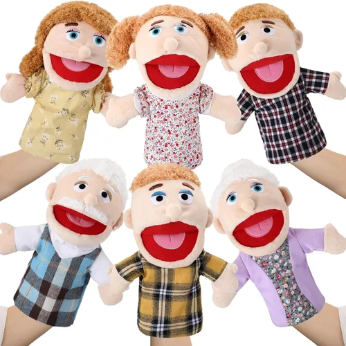 Lenwen 6 piezas de marionetas de miembros de la familia de felpa suave para narración, juego, enseñanza, regalos para Navidad (piel clara)