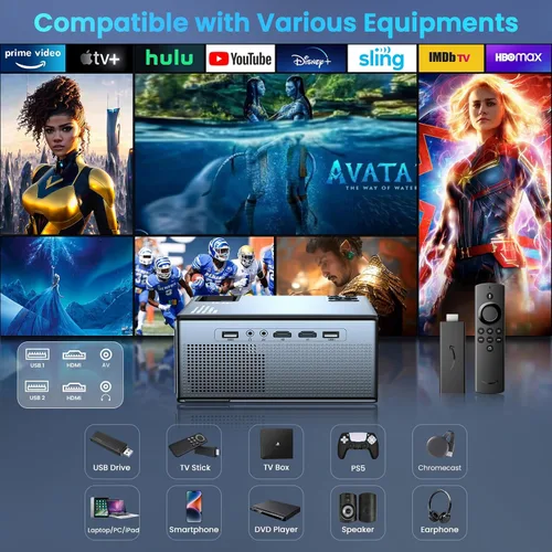 Miniatura 5 de 【28000 lúmenes de alta luminosidad】Proyector con WiFi 5G y Bluetooth, proyector de cine al aire libre mejorado compatible con 4K, zoom máximo