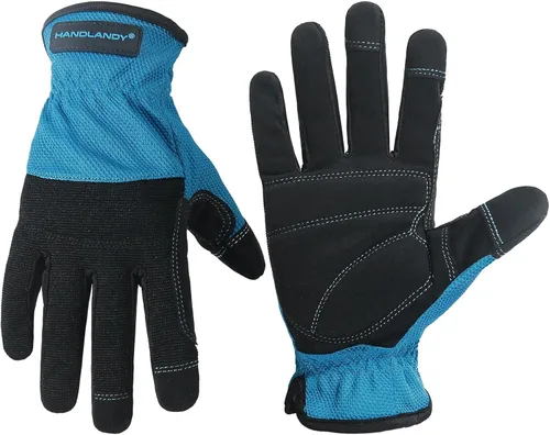 HANDLANDY Guantes de trabajo para hombre y mujer, guantes de trabajo de mecánicos de uso general con pantalla táctil, guantes de trabajo flexibles