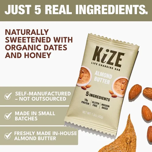 Miniatura 3 de KiZE Energy Bars - Barras energéticas de reemplazo de comidas con alto contenido de proteínas, a base de mantequilla de almendras, sin gluten, sin