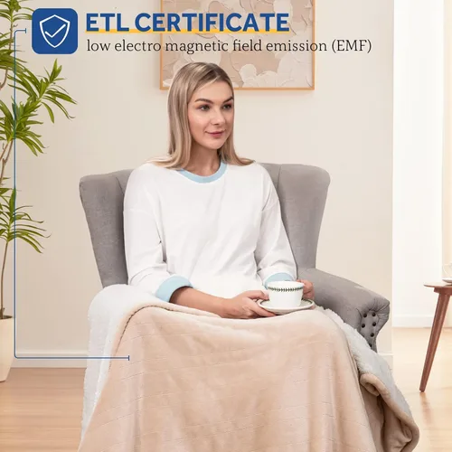 Miniatura 8 de Sealy - Manta eléctrica térmica, manta de franela y sherpa con 6 ajustes de calor y apagado automático de 2-10 horas, calentamiento rápido y Beige