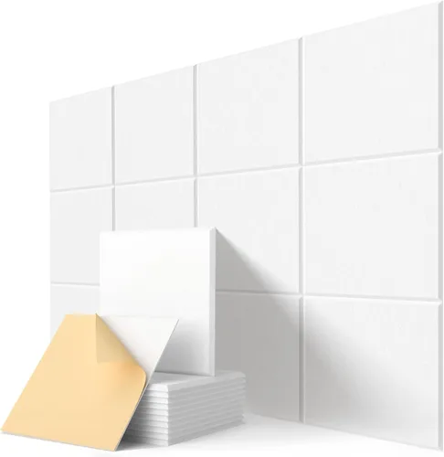 Miniatura 10 de Paneles acústicos de pared absorbentes de sonido, panel de azulejos autoadhesivos de panal de abeja, paquete de 12 unidades de diseño hexagonal Beige