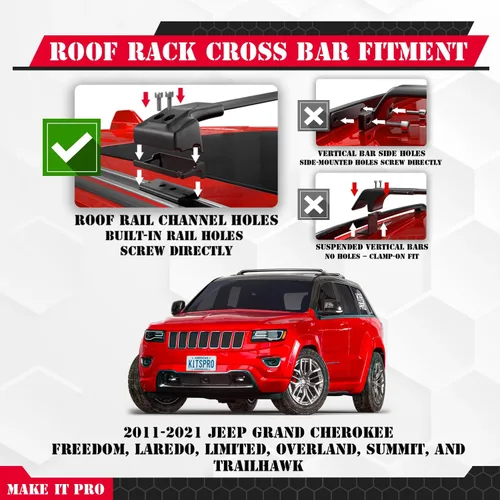 Miniatura 2 de KitsPro Barras transversales para portaequipajes de techo de 260 libras para Jeep Grand Cherokee 2011-2021