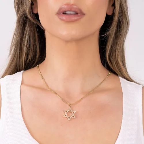 Miniatura 2 de Barzel Collar chapado en oro de 18 quilates con dije de estrella de David, Chapado en oro, Circonia cúbica