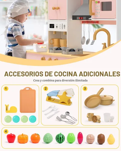 Miniatura 4 de Babytronic Juego de Cocina de Madera para Jugar, Cocina de Simulación con Luces y Sonidos para Niños de 3 años en adelante, Incluye Estufa, Horno
