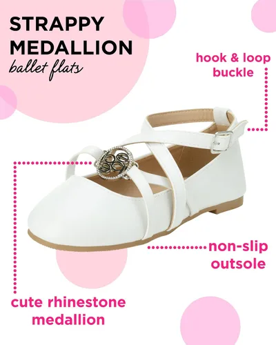 Miniatura 2 de bebe Girls Dress Shoes - Strappy Ballet Flats with Rhinestone Medallion Little GirlBig Girl