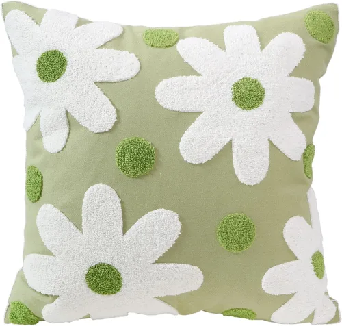 Miniatura 22 de DECOBIRD Funda de almohada bordada de 18 x 18 pulgadas, diseño floral beige, decoración del hogar, funda de almohada bordada de lona de algodón