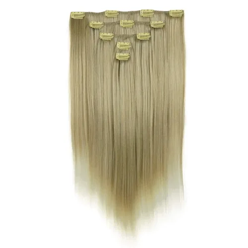 Miniatura 9 de Lydell Juego de 5 extensiones de cabello sintético con clip de 20 pulgadas de largo y lacio para mujer (12TT26 marrón con reflejos)