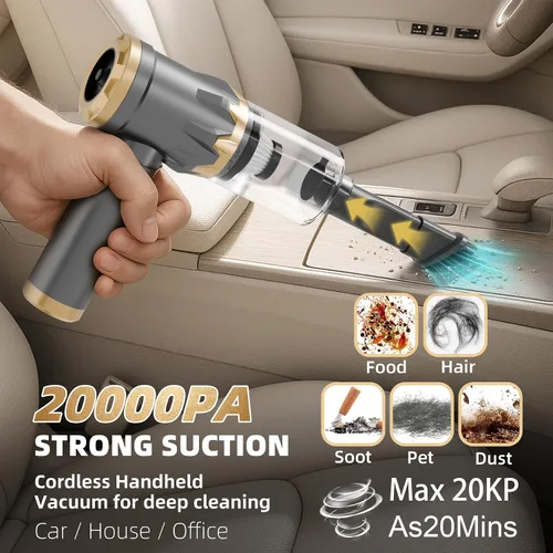 Miniatura 2 de Aspiradora de Coche Portátil Inalámbrica, Aspiradora de Alta Potencia de 20000PA, Motor Sin Escobillas, 3 Modos de Velocidad, Aspiradora de Aire