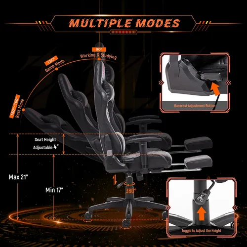 Miniatura 3 de AA Products - Silla ergonómica para videojuegos, silla ergonómica de carreras de computadora con respaldo alto, silla de oficina ajustable