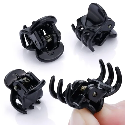 Miniatura 3 de JANYUN 48 piezas de mini pinzas para el pelo negras, pequeñas pinzas para el pelo de plástico para mujeres y niñas con cabello fino, pinzas