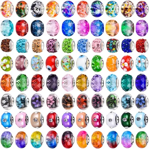 Miniatura 9 de AIPRIDY Cuentas Europeas Surtidas para Manualidades Cuentas Espaciadoras Lampwork de Agujero Grande Cuentas Europeas Coloridas para Hacer Collares