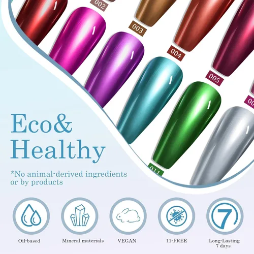 Miniatura 6 de Esmalte de uñas metálico con efecto espejo metálico, de secado rápido, de larga duración, acabado cromado brillante, manicura para bricolaje