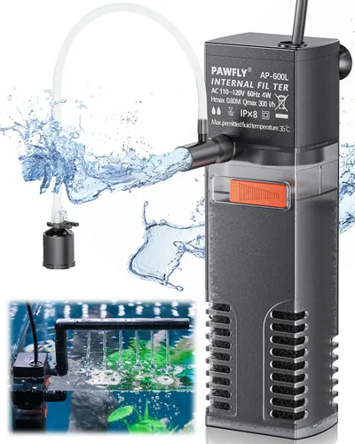 Pawfly Filtro interno para acuario con bomba de agua de 80 gph, filtro de espuma de esponja biológica sumergible silencioso para tanques de peces de