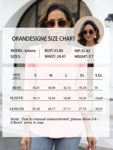 Miniatura 5 de ORANDESIGNE Camisetas básicas de verano con mangas 34 y cuello en V para mujer