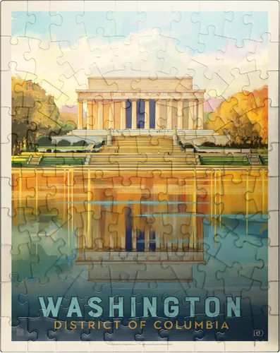 MyPuzzle Washington, DC: Lincoln Memorial, Vintage Poster - Rompecabezas de 100 piezas prémium para adultos