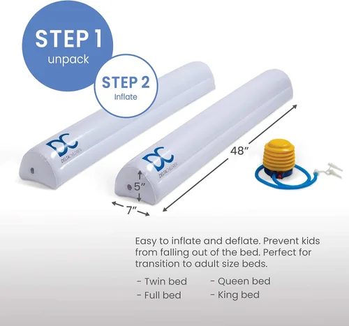 Miniatura 2 de Delta Children Rieles inflables para cama para niños pequeños y niños con bomba de pie (paquete de 2) - Barandillas portátiles a prueba de fugas