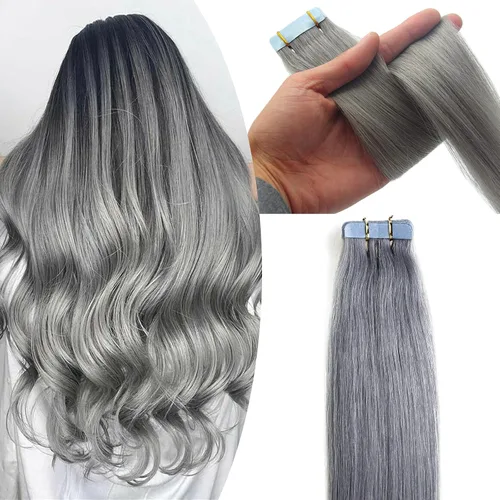 Miniatura 21 de Extensiones de cabello humano Remy con cinta adhesiva sin costuras (16 pulgadas, 10 unidades, rubio ceniza)