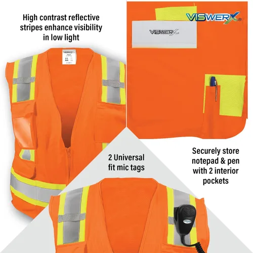 Miniatura 4 de Chaleco de alta visibilidad naranja – ANSI CL2 – Chaleco de seguridad, chaleco reflectante para áreas de trabajo, construcción y alto tráfico