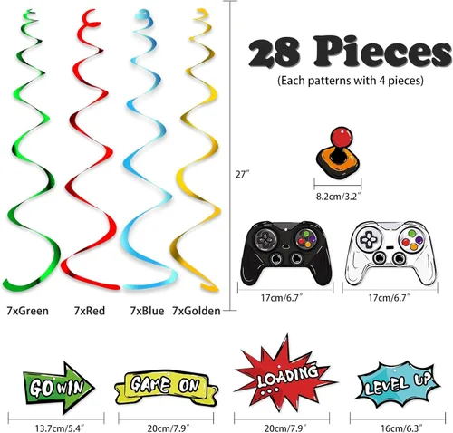 Miniatura 2 de Remolino colgante de videojuegos de acuarela, 28 piezas, decoraciones de fiesta de videojuegos para niños y niños, suministros de fiesta
