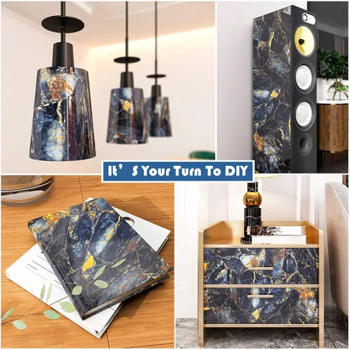 Miniatura 7 de VEELIKE Papel adhesivo de mármol azul marino dorado de lujo para encimeras, impermeable, despegar y pegar, papel tapiz de granito de 15.7 x 118