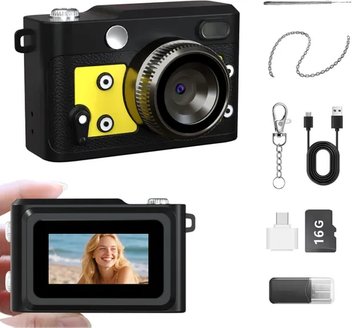Miniatura 10 de Mini cámara retro con llavero – Cámara digital pequeña FHD de 1080P con lente de 2 MP, pantalla de 0.96 pulgadas y adaptador OTG con tarjeta de 16
