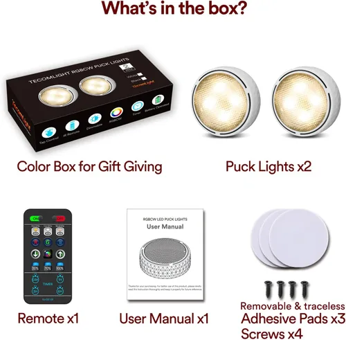 Miniatura 6 de TECOMLIGHT Luces LED de disco con control remoto, luz inalámbrica para armario, funciona con pilas, luces debajo del gabinete, luz de grifo que
