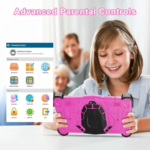 Miniatura 4 de Fivahiva Tableta para niños de 7 pulgadas, tableta Android 14 para niños, Octa-Core, 10 GB de RAM +64 GB de ROM 512 GB expandir, cámara dual, Rosa