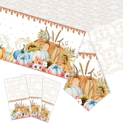 Miniatura 17 de Mantel de plástico de telaraña de Halloween de 3 piezas de 54 x 108 pulgadas - Telaraña negra y blanca con patrones de arañas, cubierta de mesa