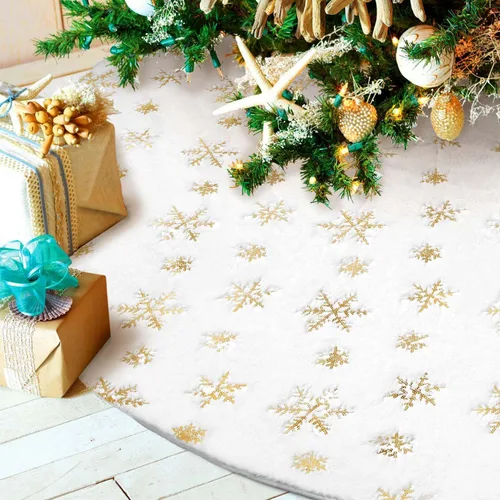 Miniatura 8 de Hommtina Falda de Árbol de Navidad de 48 Pulgadas Blanca, Decoraciones de Árbol de Navidad Falda de Árbol de Piel Sintética para Navidad Fiestas