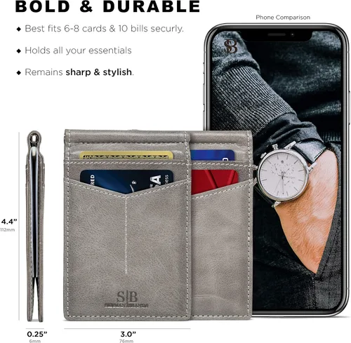 Miniatura 3 de SERMAN BRANDS RFID Blocking Wallet Slim Bifold - Genuine Leather Minimalist Front Pocket Wallets for Men with Money Clip Gift