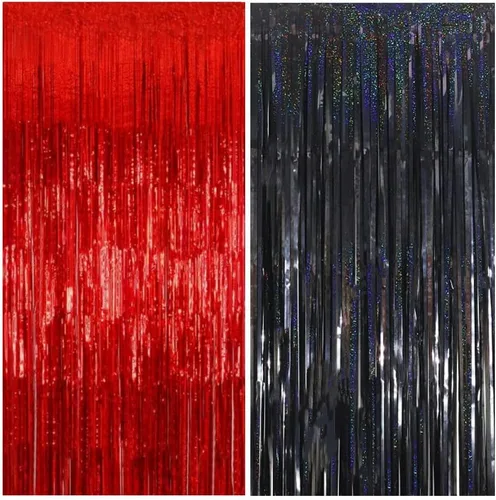 Miniatura 13 de MORANTI Cortinas de flecos de papel de oropel metálico iridiscente negro brillante de 3.28 pies x 6.56 pies para decoración de fiestas, fotos, telón