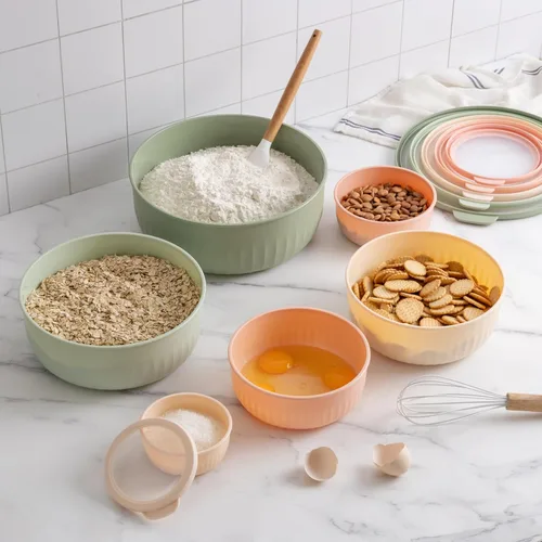 Miniatura 233 de COOK WITH COLOR Tazones de preparación con tapas - Juego de tazones pequeños de mezcla de plástico anchos y profundos anidables con tapas, juego