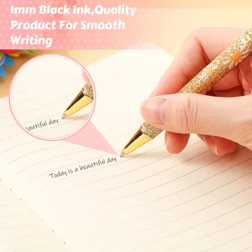 Miniatura 6 de Epakh 11 piezas bolígrafos de lujo para mujer, bolígrafos retráctiles de metal con purpurina brillante y bonitos, tinta negra, punta media de 1.0