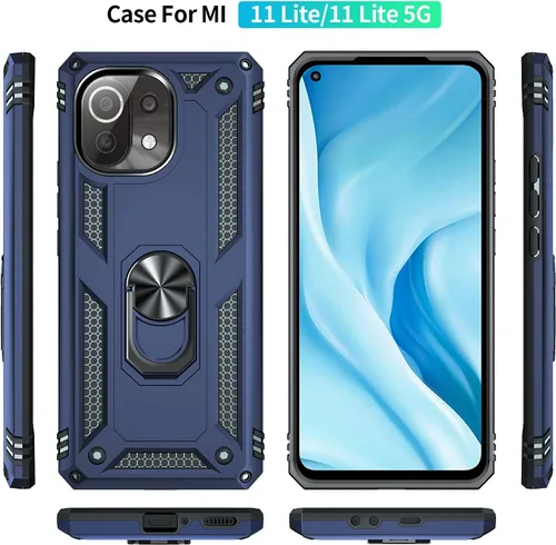 Miniatura 6 de Funda para Xiaomi Mi 11 lite 5G con protector de pantalla, híbrida resistente a prueba de golpes, armadura militar, defensor, cubierta trasera Azul