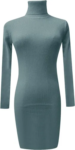 Miniatura 3 de Vestido de suéter para mujer, cuello redondo, manga larga de farol, tejido grueso, con cinturón, a la moda, vestido largo