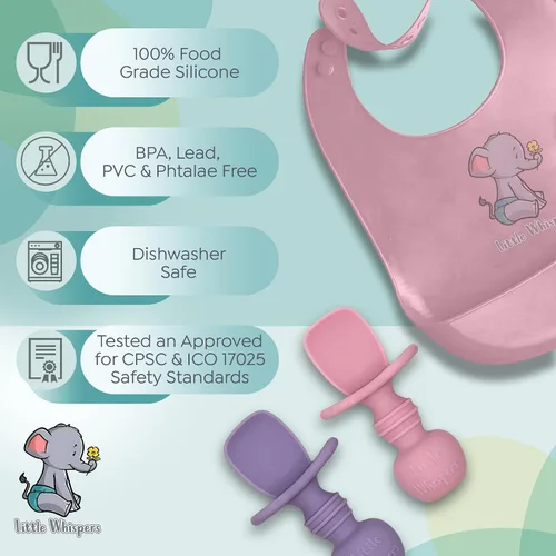 Miniatura 7 de LittleWhispers - Cucharas de silicona para bebés, autoservicio de 6 meses, utensilios aptos para bebés, niños pequeños y niños, primera etapa, Pinks