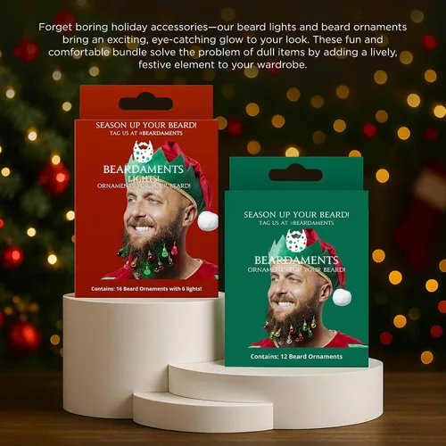 Miniatura 2 de Beardaments Paquete de luces y adornos para barba: las 16 luces originales para barba y 12 adornos para barba