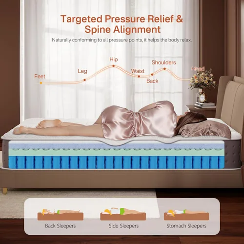 Miniatura 4 de Twin XL Mattress, 8 Inch Hybrid XL Twin Size Mattress in a Box, Cooling Gel Memory Foam Mattresses with Pocket Spring, Pressure Relief