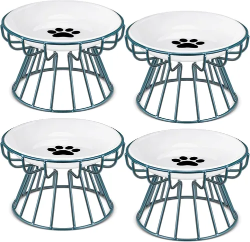 Miniatura 7 de Roshtia 4 juegos de cuencos elevados de cerámica para gatos con soporte de metal, platos aptos para lavavajillas, platos elevados antideslizantes